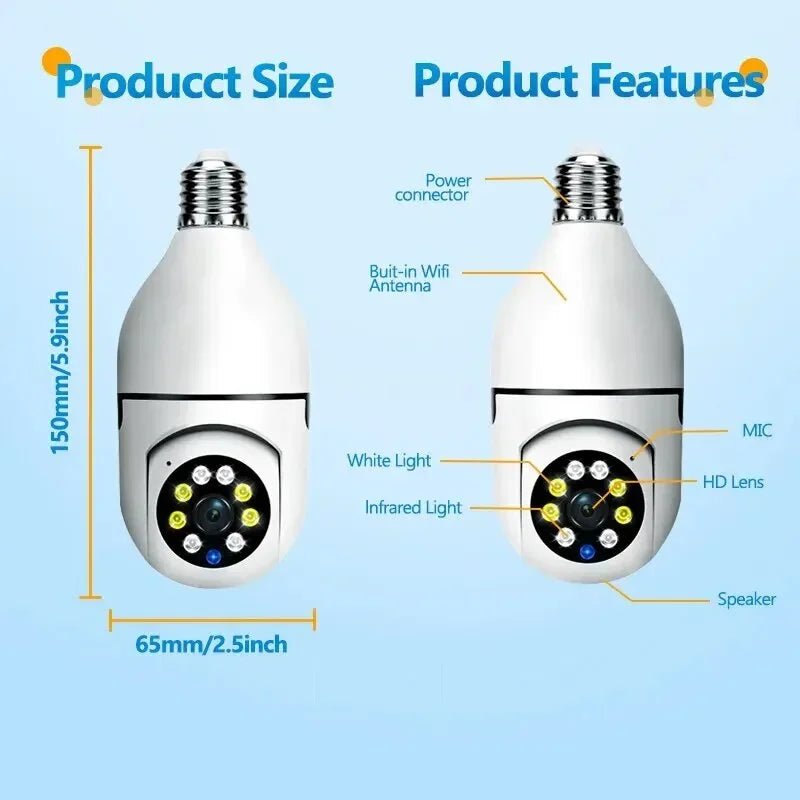 1080p Tuya WiFi PTZ Camera: E27 Bulb, Night Vision, Motion Detection, Smart Home CCTV GHomeSmart® CBE - GHome Smart Official