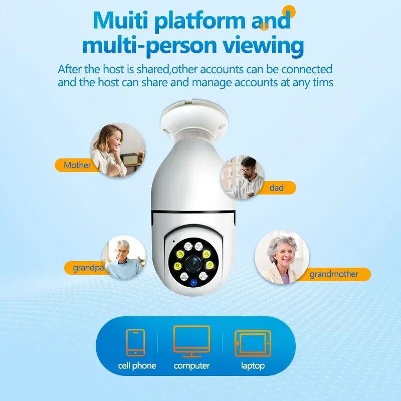 1080p Tuya WiFi PTZ Camera: E27 Bulb, Night Vision, Motion Detection, Smart Home CCTV GHomeSmart® CBE - GHome Smart Official