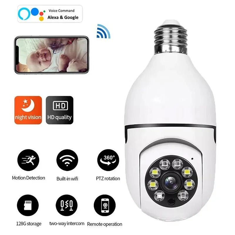 1080p Tuya WiFi PTZ Camera: E27 Bulb, Night Vision, Motion Detection, Smart Home CCTV GHomeSmart® CBE - GHome Smart Official