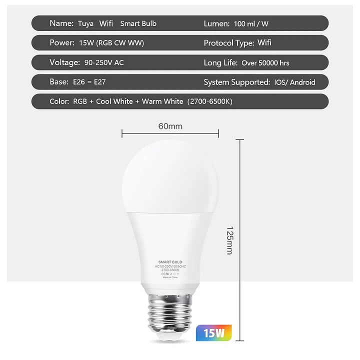 15W WiFi Smart Led Light Bulb GHomeSmart® E27 - GHome Smart Official