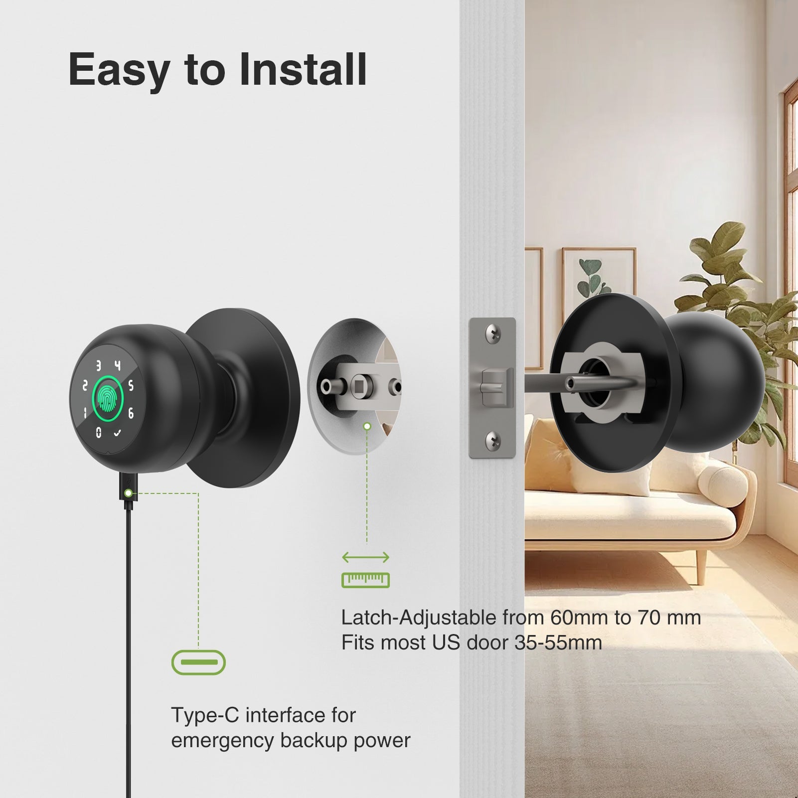 GHomeSmart | 3 In 1 Fingerprint Door Knob with Keypad Door Lockv K10Pro - GHome Smart Official