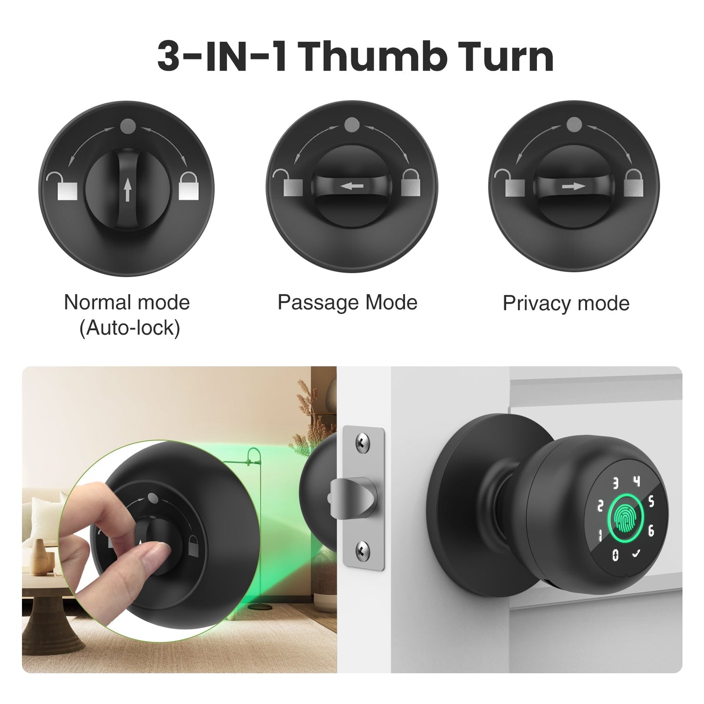 GHomeSmart | 3 In 1 Fingerprint Door Knob with Keypad Door Lockv K10Pro - GHome Smart Official