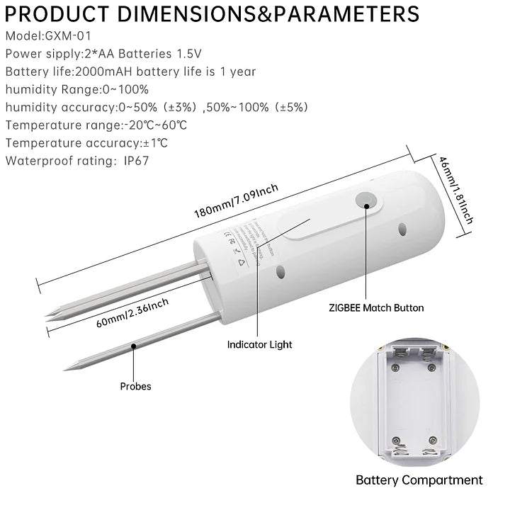 Smart Garden Sensor: Temperature, Humidity, Moisture Tester for TUYA Automation GHomeSmart® GXM - 1 - GHome Smart Official