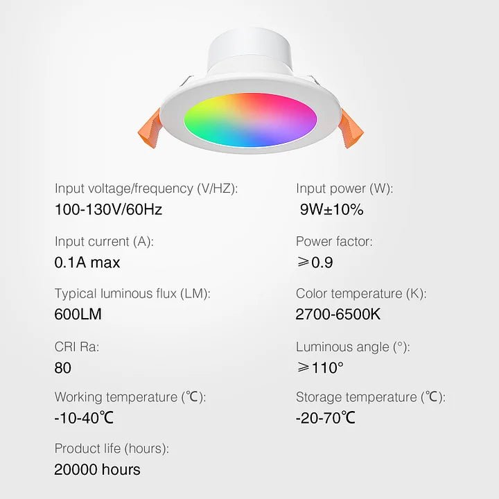 Smart LED RGB Downlight, Dimmable 9W with Alexa/Google Home GHomeSmart® LB10 - GHome Smart Official