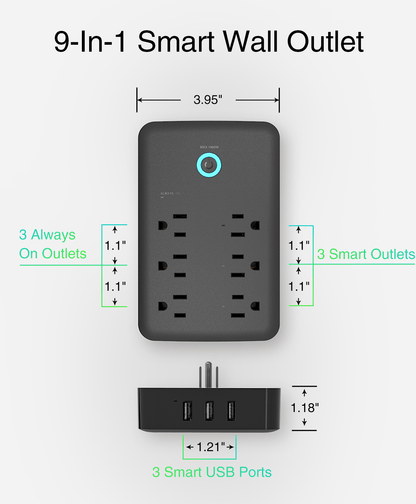 Smart Plug Outlet Extender, WiFi Surge Protector Work with Alexa Google Home, Smart Outlet with 3 USB Ports, 6 Outlets, Power Strip Wall Adapter Plug Extender for App Control, 15A/1800W - GHome Smart Official