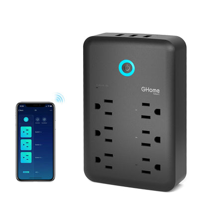 Smart Plug Outlet Extender, WiFi Surge Protector Work with Alexa Google Home, Smart Outlet with 3 USB Ports, 6 Outlets, Power Strip Wall Adapter Plug Extender for App Control, 15A/1800W - GHome Smart Official