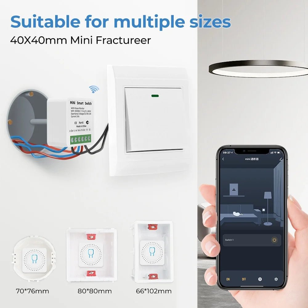 WiFi MiNi Smart Switch With Power Monitor 16A 2-way Control Timer Breaker Relay Work With Alexa Google Home Alice - GHome Smart Official