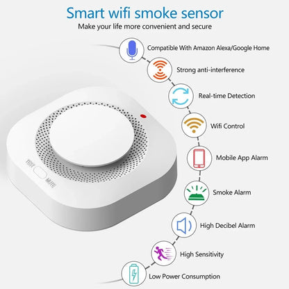 WiFi Smoke Detector Alarm Sensor Smart Home Security Fire Protection Smart Life Works With Alexa Google Assistant - GHome Smart Official