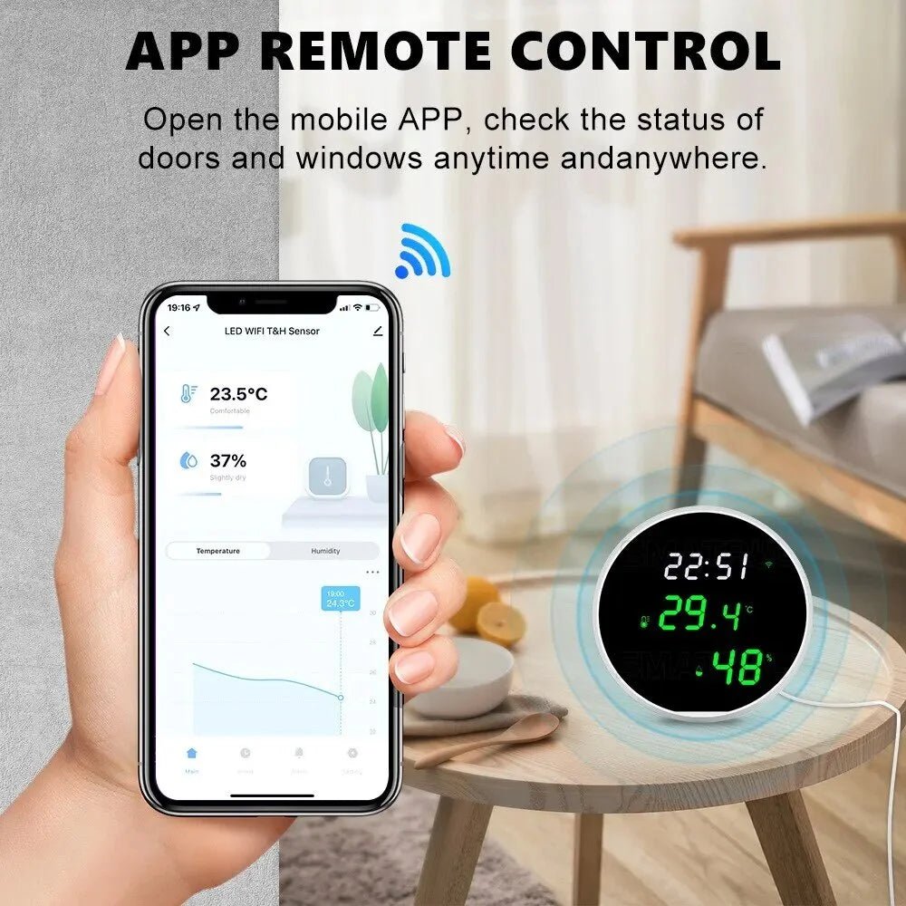 Wifi Temperatur Feuchtigkeit sensor Smart Indoor Hygrometer Thermometer mit LED-Display Hintergrund beleuchtung Unterstützung Google Home Alexa - GHome Smart Official