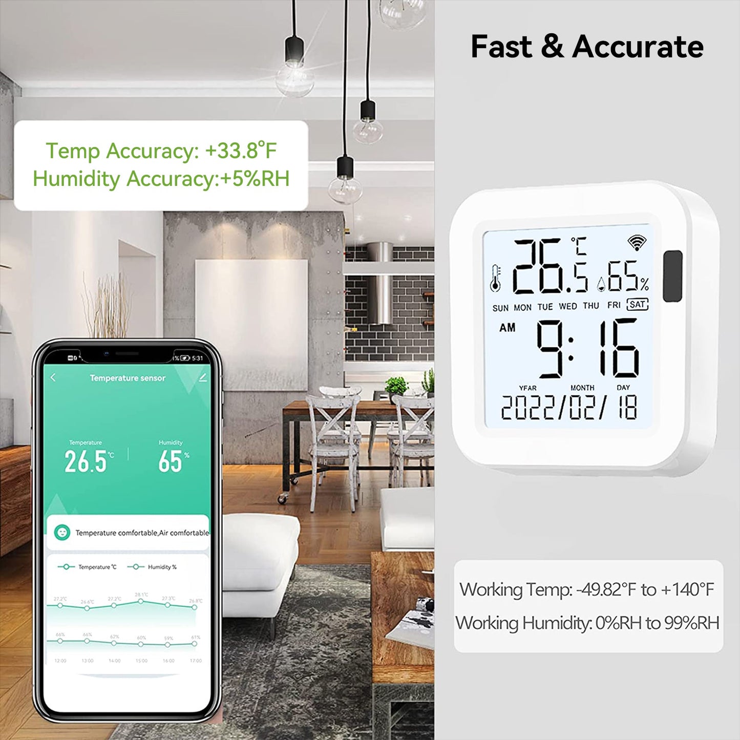 WIFI Temperature Humidity Sensor ST10 - GHome Smart Official