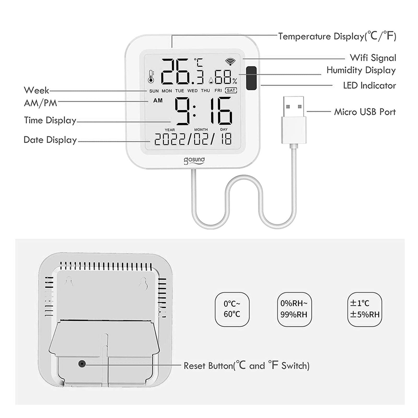 WIFI Temperature Humidity Sensor ST10 - GHome Smart Official