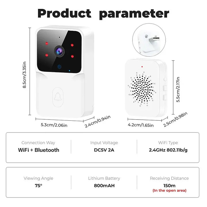 WiFi Video Doorbell HD Camera, PIR Motion Detection, IR Alarm GHomeSmart® ML1T - GHome Smart Official